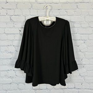 DREW Women's Bell Flutter 3/4 Sleeve Top Blouse, Size Medium,‎ Black